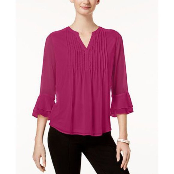 NWOT Charter Club Double Ruffle Solid Pintuck Top - Picture 1 of 2